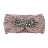 Diamond studded six leaf gemstone knitted wool hair band sports headband woven warm hair accessories