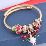 Stainless Steel Gold Adjustable Bee Shiny Diamond Ball Bracelet