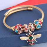Stainless Steel Gold Adjustable Bee Shiny Diamond Ball Bracelet