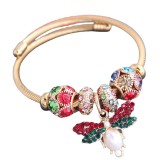 Stainless Steel Gold Adjustable Bee Shiny Diamond Ball Bracelet