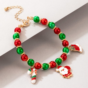 Christmas Santa Claus Bell Drop Oil Bracelet Colorful Pearl Beaded Bracelet