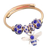 Stainless Steel Gold Adjustable Bee Shiny Diamond Ball Bracelet