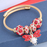 Stainless Steel Gold Adjustable Bee Shiny Diamond Ball Bracelet