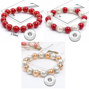 Coral Pearl Christmas Crystal Elastic Bracelet fit  20MM Snaps button  wholesale