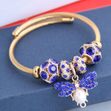 Stainless Steel Gold Adjustable Bee Shiny Diamond Ball Bracelet