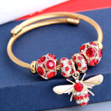 Stainless Steel Gold Adjustable Bee Shiny Diamond Ball Bracelet