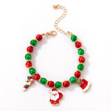 Christmas Santa Claus Bell Drop Oil Bracelet Colorful Pearl Beaded Bracelet
