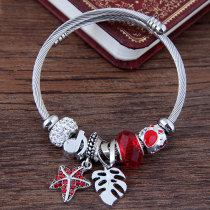Stainless steel bracelet DIY beaded starfish pentagram pendant leaf opening bracelet