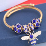 Stainless Steel Gold Adjustable Bee Shiny Diamond Ball Bracelet