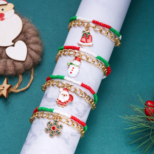 Christmas Drops Oil Christmas Snowman Rice Beads Beaded Chain Double Layer Pendant Bracelet