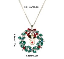 Christmas Bicolor Bell Christmas Snowman Christmas Tree Pendant with Diamond Necklace