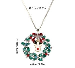Christmas Bicolor Bell Christmas Snowman Christmas Tree Pendant with Diamond Necklace