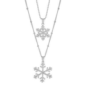 Double layer snowflake diamond inlaid alloy necklace