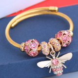 Stainless Steel Gold Adjustable Bee Shiny Diamond Ball Bracelet