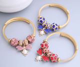Stainless Steel Gold Adjustable Bee Shiny Diamond Ball Bracelet
