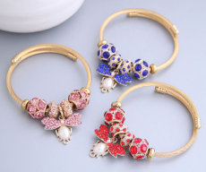 Stainless Steel Gold Adjustable Bee Shiny Diamond Ball Bracelet