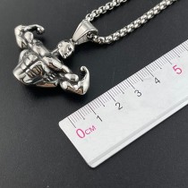 60CM Stainless Steel Men's Sports Fitness Muscle Pendant Necklace
