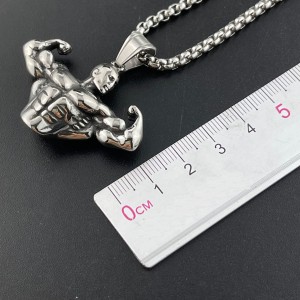 60CM Stainless Steel Men's Sports Fitness Muscle Pendant Necklace