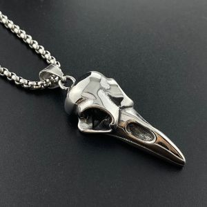 60CM Stainless Steel Gothic Eagle Head Crow Pendant Necklace