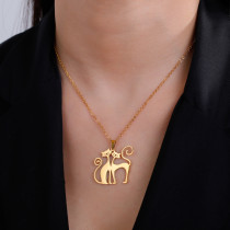 Stainless Steel Valentine's Day Couple Cat Pendant Necklace