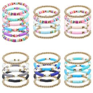 Colorful Soft Pottery Beaded Hand Strap Bohemian Gold Bracelet Set