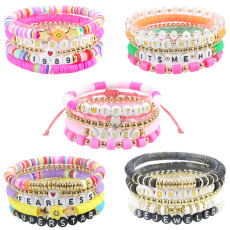 Soft Clay Set Bracelet Pink Soft Clay Smiling Face Letter Bead Bracelet Set