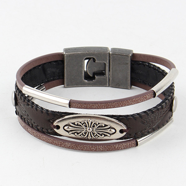 Cross multi-layer creative hand woven leather bracelet