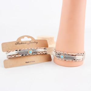 Handwoven feather leather bracelet