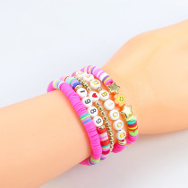 Soft Clay Set Bracelet Pink Soft Clay Smiling Face Letter Bead Bracelet Set