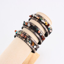 Irregular natural stone hand woven multi-layer leather bracelet