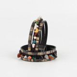 Irregular natural stone hand woven multi-layer leather bracelet