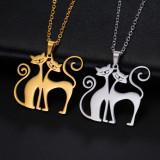 Stainless Steel Valentine's Day Couple Cat Pendant Necklace