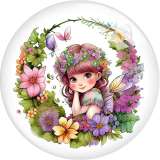 20MM  girl  Pretty Flower Fairy  Print glass snap button charms
