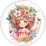 20MM  girl  Pretty Flower Fairy  Print glass snap button charms