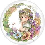 20MM  girl  Pretty Flower Fairy  Print glass snap button charms