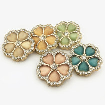 22MM Flower with diamond Metal  snap button charms