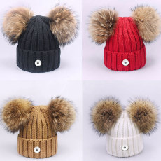 Knitted hat, wool ball, warm autumn and winter wool hat fit 20MM Snaps button jewelry wholesale