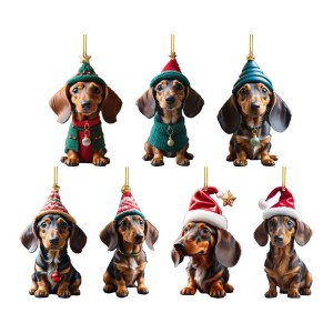 Christmas Fun Dachshund Dog Car Decoration Pendant Acrylic Flat Car Interior Christmas Tree Pendant