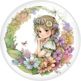 20MM  girl  Pretty Flower Fairy  Print glass snap button charms