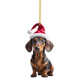 Christmas Fun Dachshund Dog Car Decoration Pendant Acrylic Flat Car Interior Christmas Tree Pendant