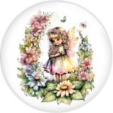 20MM  girl  Pretty Flower Fairy  Print glass snap button charms