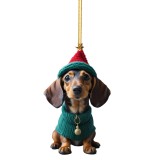 Christmas Fun Dachshund Dog Car Decoration Pendant Acrylic Flat Car Interior Christmas Tree Pendant
