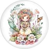 20MM  girl  Pretty Flower Fairy  Print glass snap button charms