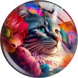 20MM Cat  pattern Print glass snap button charms