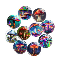 20MM color Dream Mushroom  Print glass snap button charms