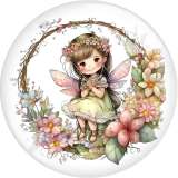 20MM  girl  Pretty Flower Fairy  Print glass snap button charms