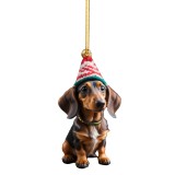 Christmas Fun Dachshund Dog Car Decoration Pendant Acrylic Flat Car Interior Christmas Tree Pendant