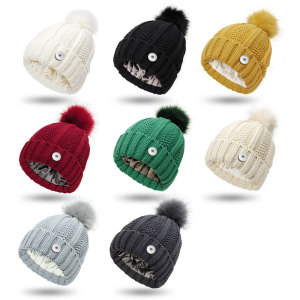 Protective hairstyle, silky and smooth, elastic satin knitted hat, loose and warm wool hat fit 20MM Snaps button jewelry wholesale