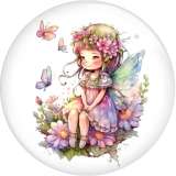 20MM  girl  Pretty Flower Fairy  Print glass snap button charms