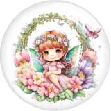20MM  girl  Pretty Flower Fairy  Print glass snap button charms